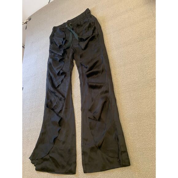 CINQ À SEPT Women's 57a Larkin Ruffle Satin Wide Leg Pants Small Black - Picture 14 of 16